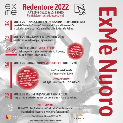 ExMè | Nobel &#039;26 - Tutti gli eventi in programma in piazza Mameli in occasione della Festa del Redentore 2022