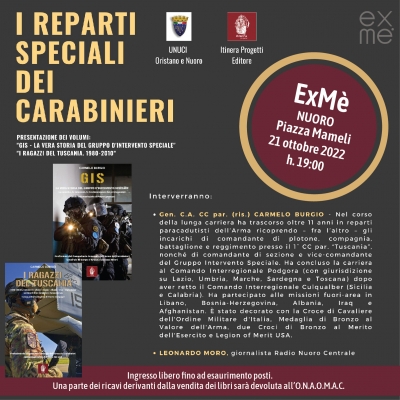 I Reparti Speciali dei Carabinieri. Il Gen. C.A. CC par. (ris.) Carmelo Burgio presenta all&#039;ExMè i libri: &quot;Gis&quot; e &quot;I Ragazzi del Tuscania&quot;.
